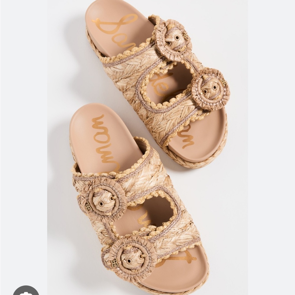 Sam Edelman Reina tan woven raffia slide sandals size 8 NWOB